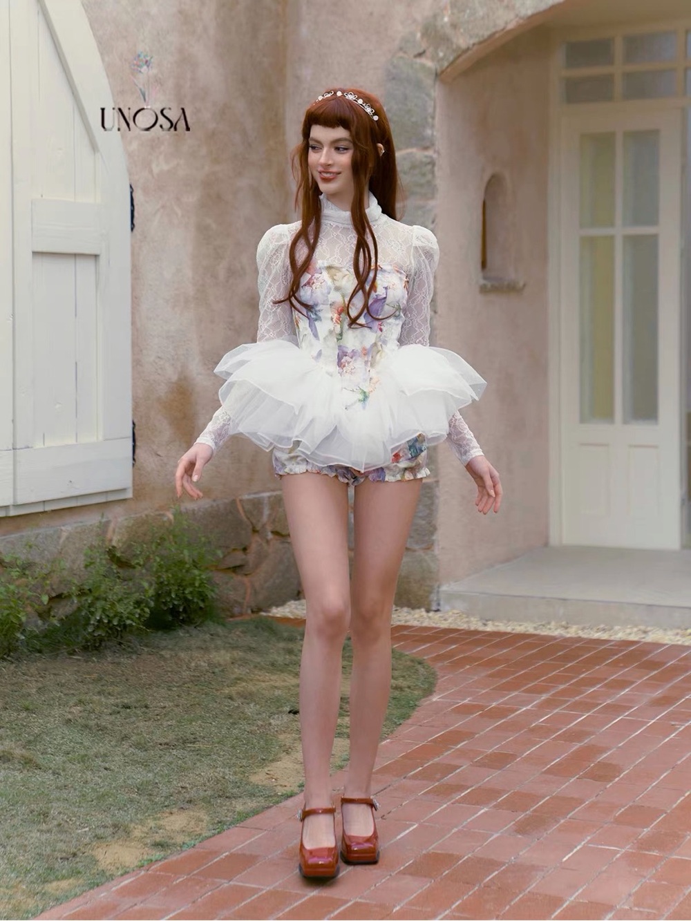 Floral Lace Overlay White Tulle Women’s Shorts